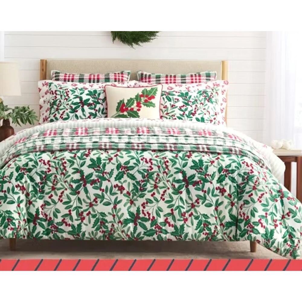 NEW! Martha Stewart King Deck The Halls 3PC Flannel Comforter Set